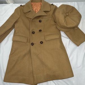 Vintage Fieldston Clothes Girls Pea Coat and Hat Tan Wool Size 7